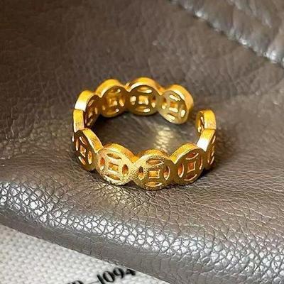 Gold-Plated Women's Smooth Surface Open Copper Coin Ring - Simulated Gold, Light Luxury, High-End Accessory