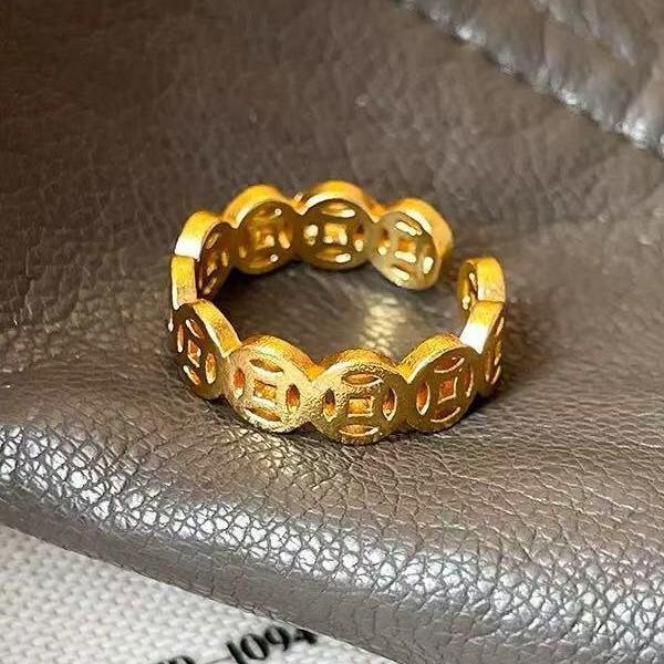 

Gold-Plated Women s Smooth Surface Open Copper Coin Ring - Simulated Gold, Light Luxury, High-End Accessory
