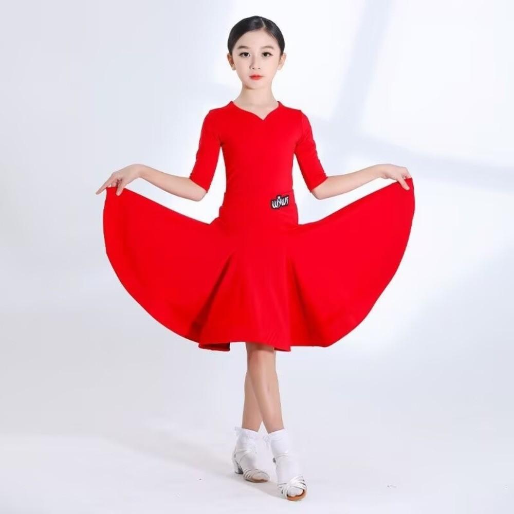 Long Sleeve Latin Dance Dress Glossy Latin Performance Costume  Competition