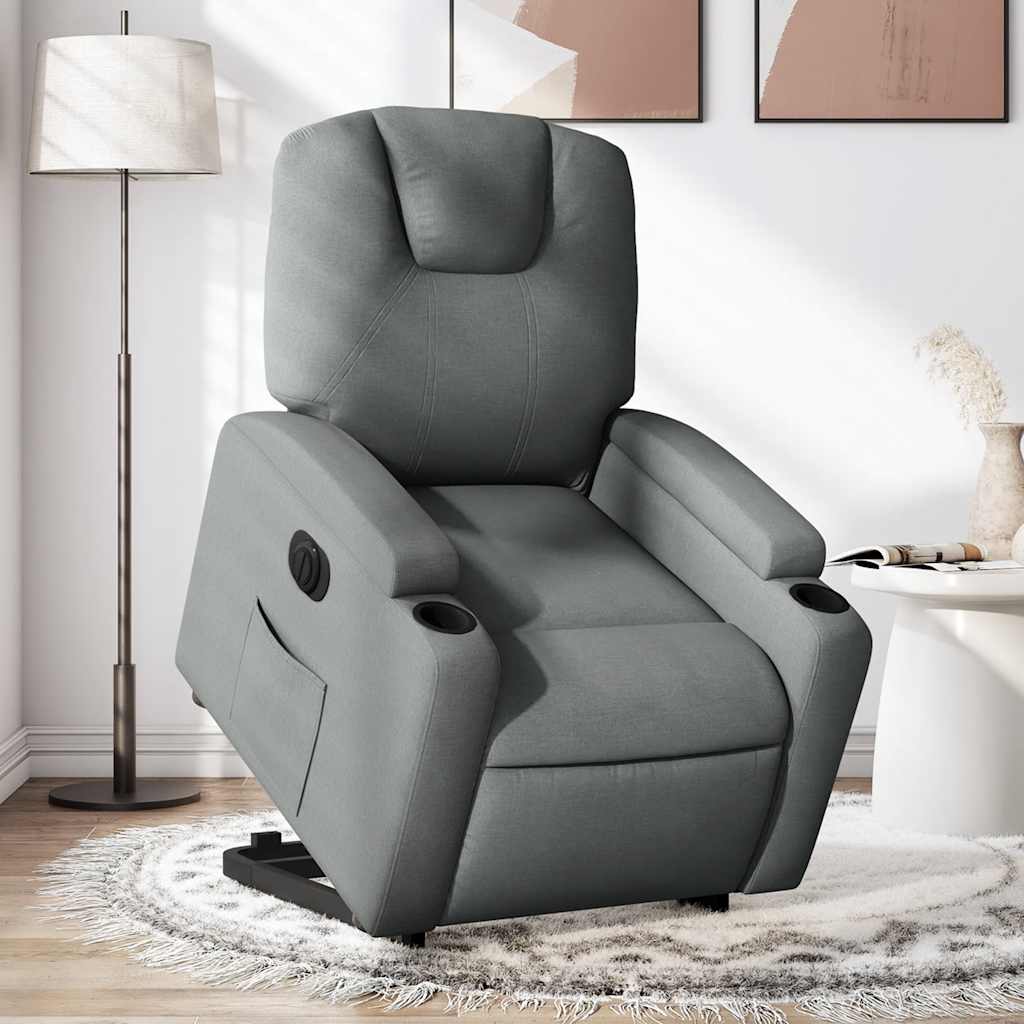 Electric Recliner Chair with Rising Function Dark Grey Fabric