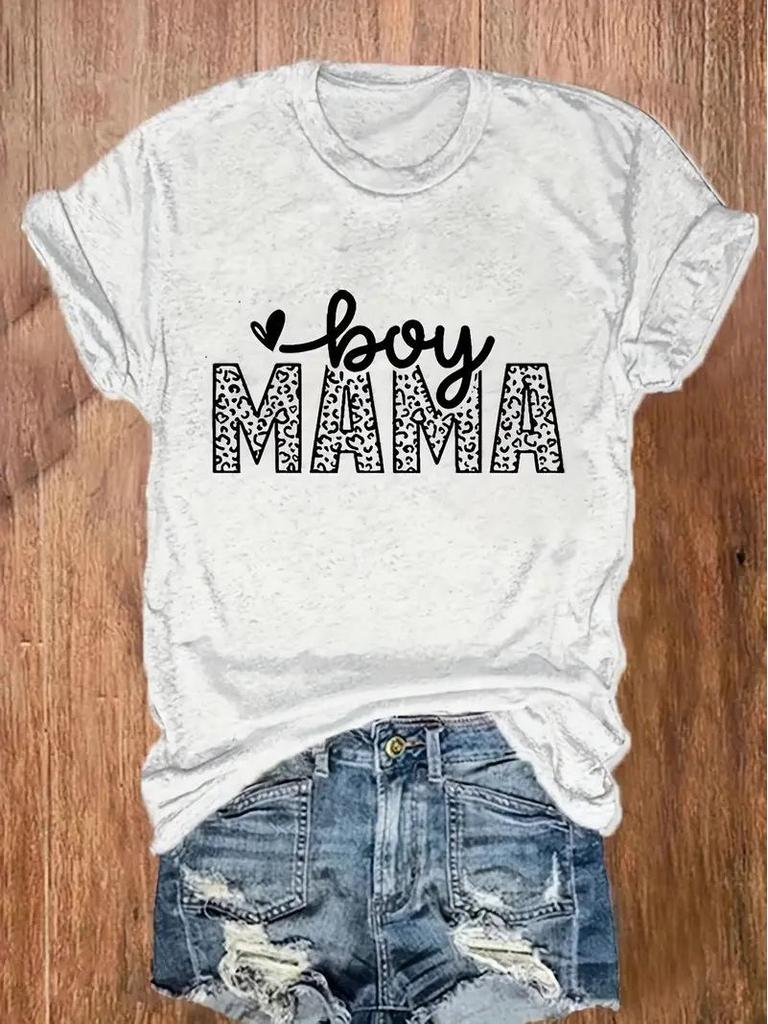 Women's Mother's Day Round Neck Short-Sleeve Top - European & American Style, Free Shipping