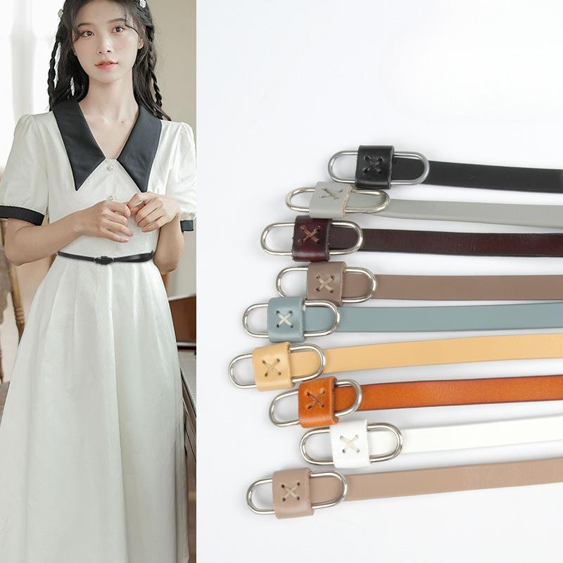 Women's Thin Knotted Non-hole Genuine Leather Belt Simple and Versatile Belt with Casual Pants Skirt Dress