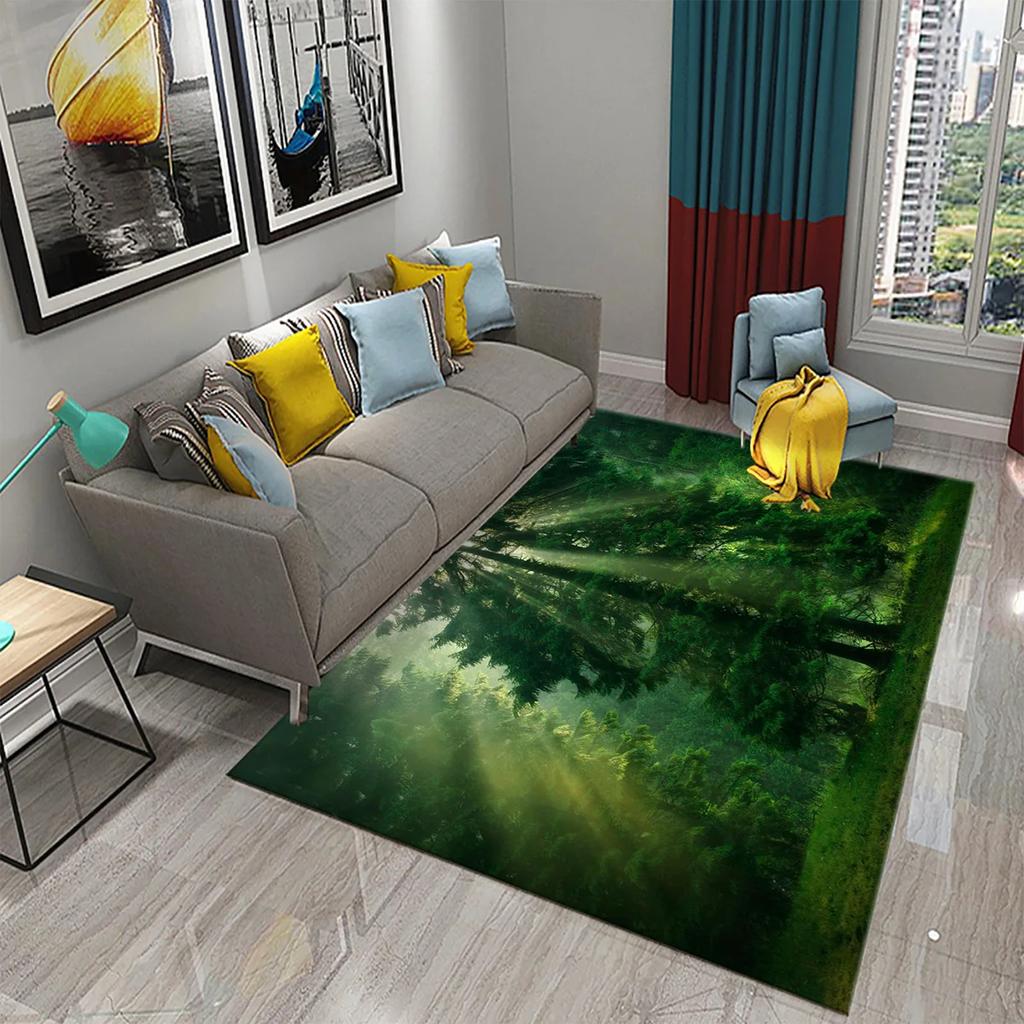 Tapete Florestal Tapete Paisagem Natural Grama Verde Retângulo Tapetes de Área para Adultos Tapetes de Yoga Decoração de Quarto Sala de Estar Tapete de Porta Macio