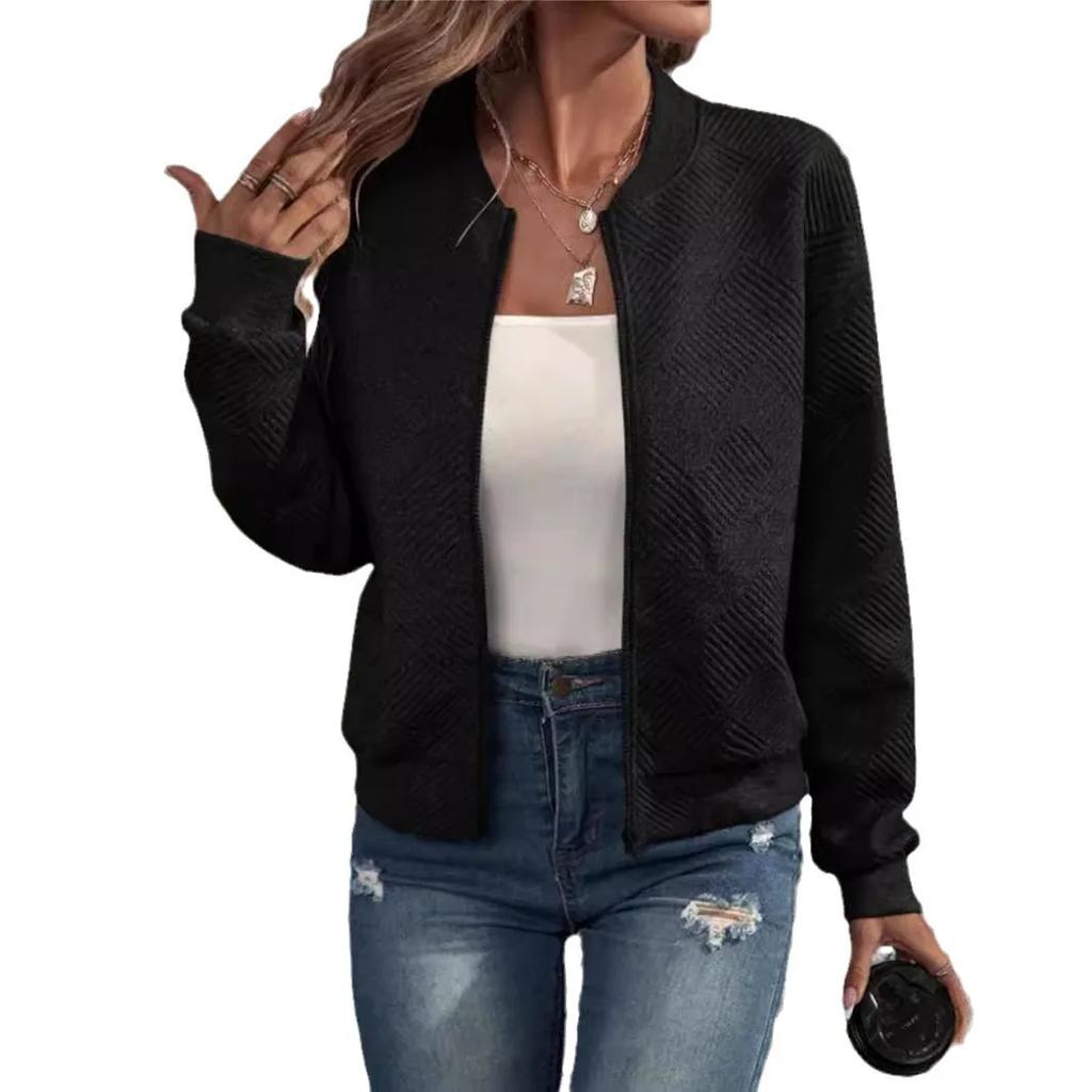 Casual Basics Plain Color Ocket Loose Outwear Coat Female Long Sleeve Zip Up Sweatshirts Jackets Full Zipper Lightweight Jacket