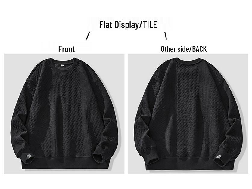 Herrhöst/Vinter Svart Jacquard Rundhalsad Huvtröja med Sammetfoder