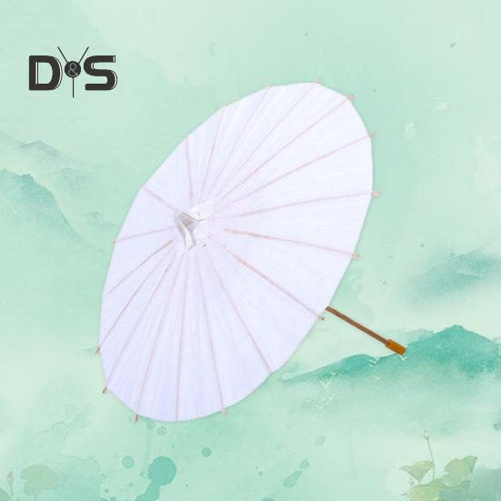 2Pcs White Paper Umbrella Chinese Style DIY Crafts Decorative Oil-paper Painting Umbrella Wooden Handle Oriental Parasol Party Favors
