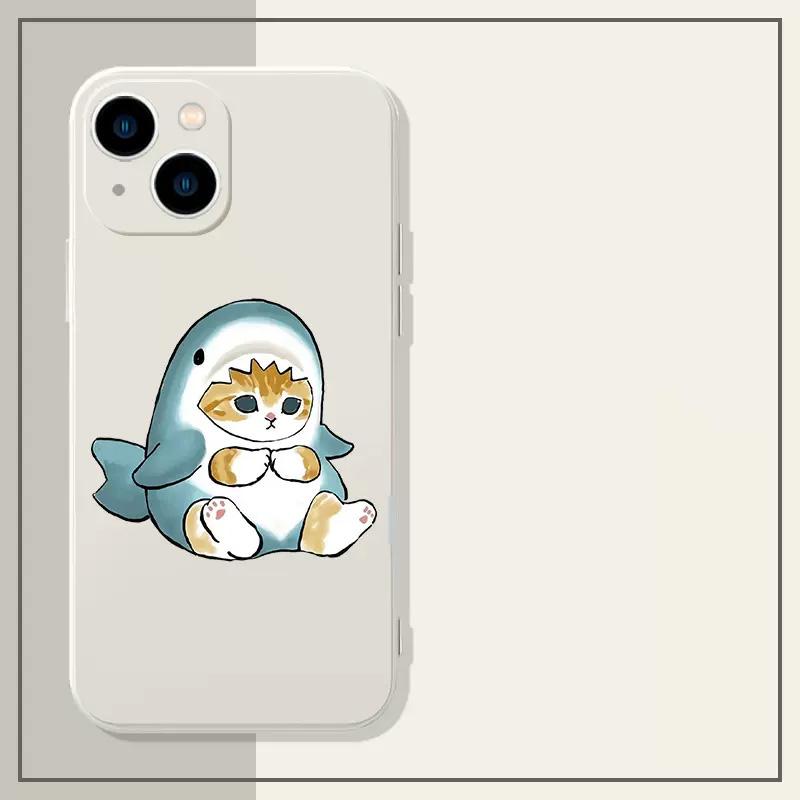 

Cute Funny Shark Cat White Silicone Phone Case For iPhone 15 12 13 11 14 Pro XS Max 12 13Mini SE 8 14 Plus X XR Soft Cover Shell iPhone 11