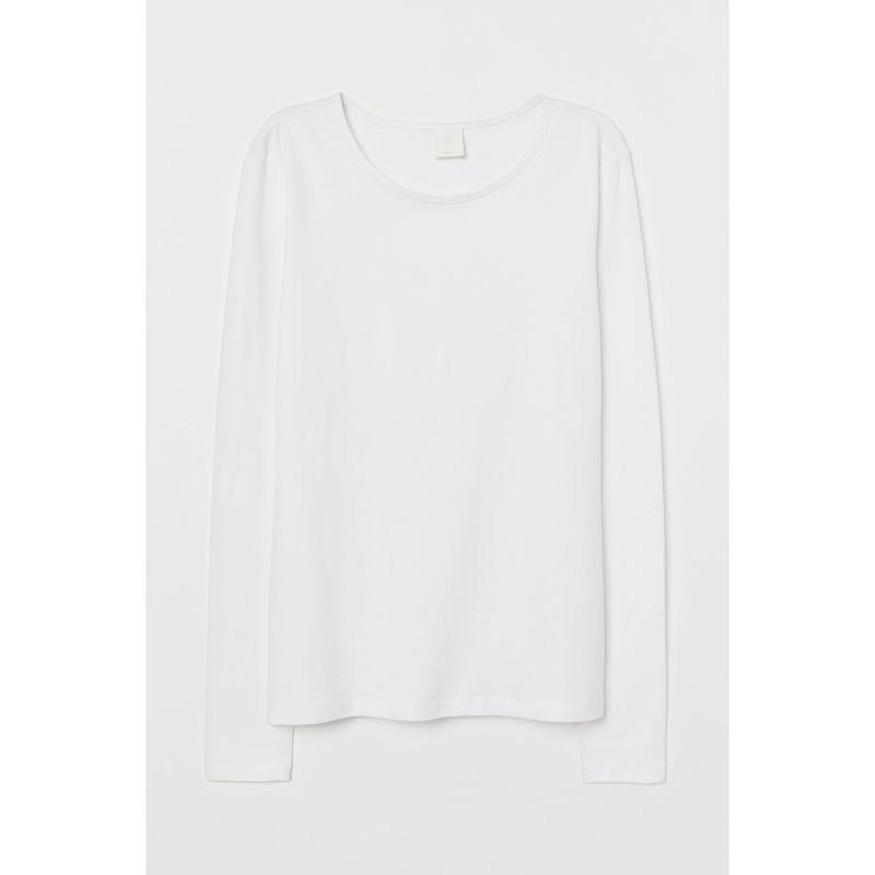 

HM Women s T-shirt Fall Inner Wear Base Minimalist Casual Soft round Neck Long Sleeve Top 0768931 White 170/104A