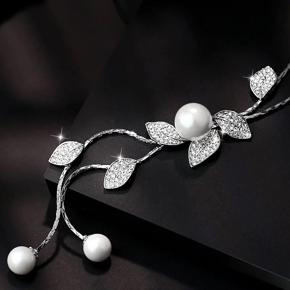 2025 New Elegant Simulated Pearl Choker for Women Silver Color Chain Long Necklaces Pendant Fashion Jewelry Accessories