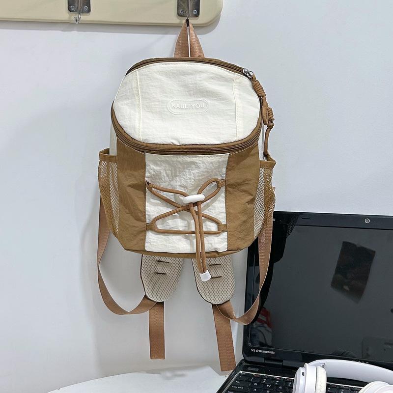 Mini backpack women's Korean niche design drawstring contrast school bag light travel outdoor mountaineering small backpack trend