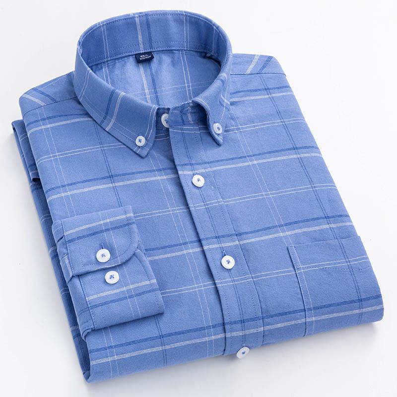 Quality New Style Oxford Cotton Shirt Men's Long-sleeved Pure Vertical Striped Trendy Casual Handsome Men Shirts