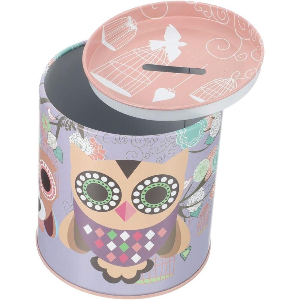 Iron Owl Piggy Bank Mini Metal Storage Box Easy Use Round Saving Banks  Birthday Gift