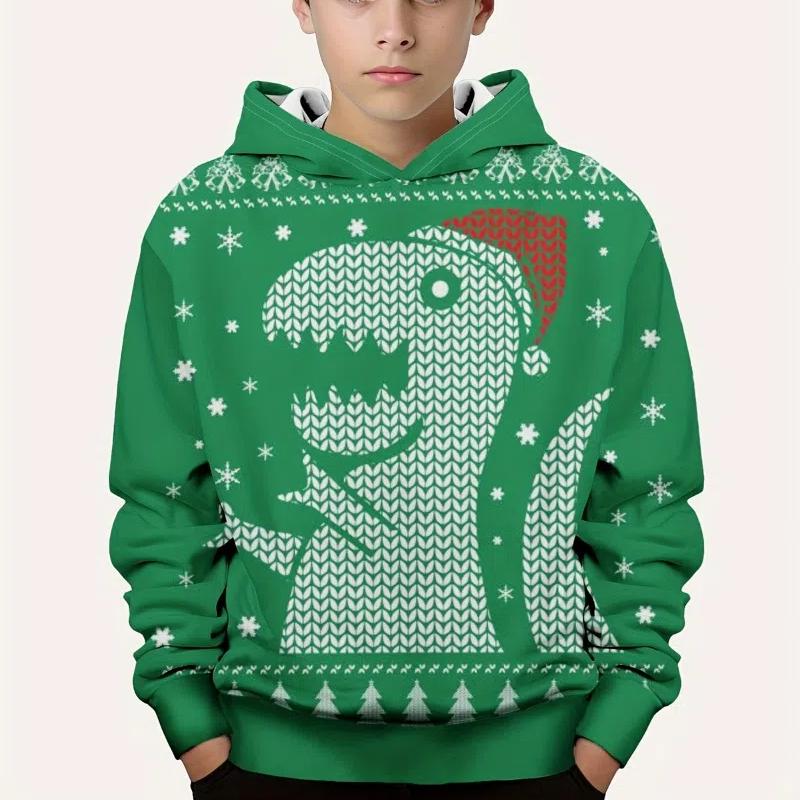 Children's Clothing Christmas Funny Santa and Tree 3D Print Boys Hoodies Casual Autumn Pullover Long Sleeve Outdoor Sweatshirt