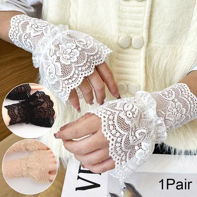 1PC Manche Trompette en Dentelle pour Femme Couverture Douce et Douce pour la Peau Bords Volantés en Maille Ajouré Article de Mode