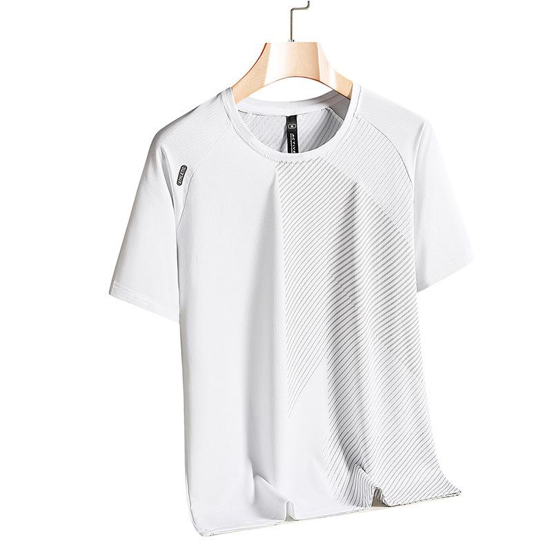 Summer Short Sleeved Ice Silk T-shirt for Men, Thin and Breathable Quick Drying Clothes, Men's Elastic Sports Loose Casual T-shirt