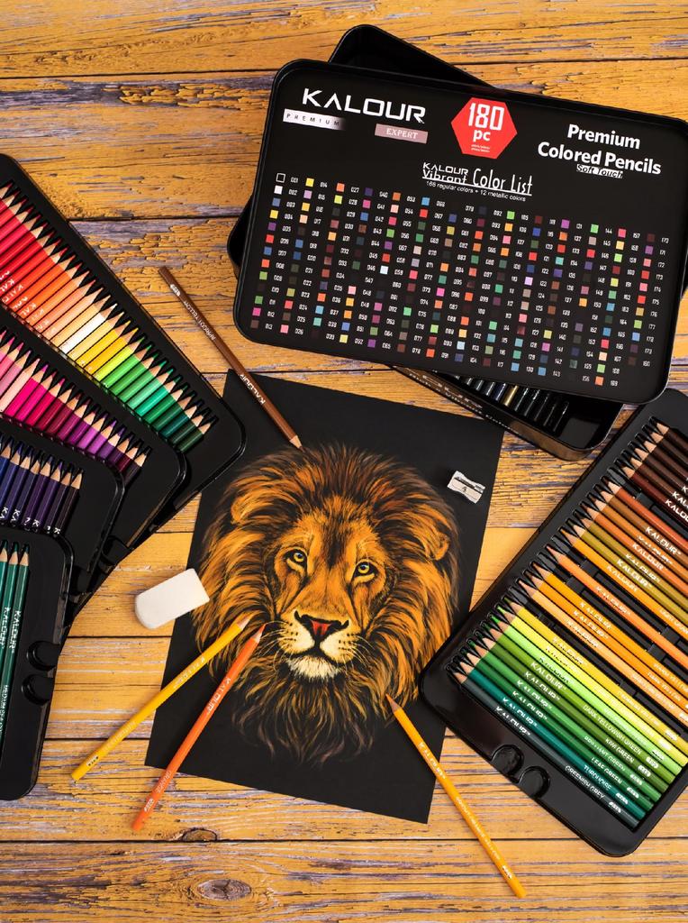 Kalour Lot de 180 crayons de couleur professionnels