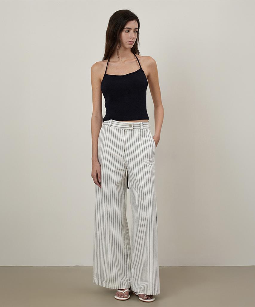Kwinseulaebis Indigo Striped Fantarong Boots-Cut Wide Pants