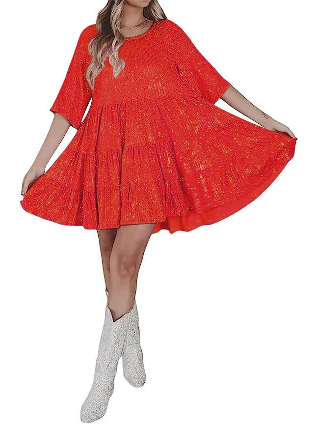 

Женское платье с короткими рукавами и блестками, украшенное пайетками, в европейском и американском стиле - доступно в 10 цветах 2XL