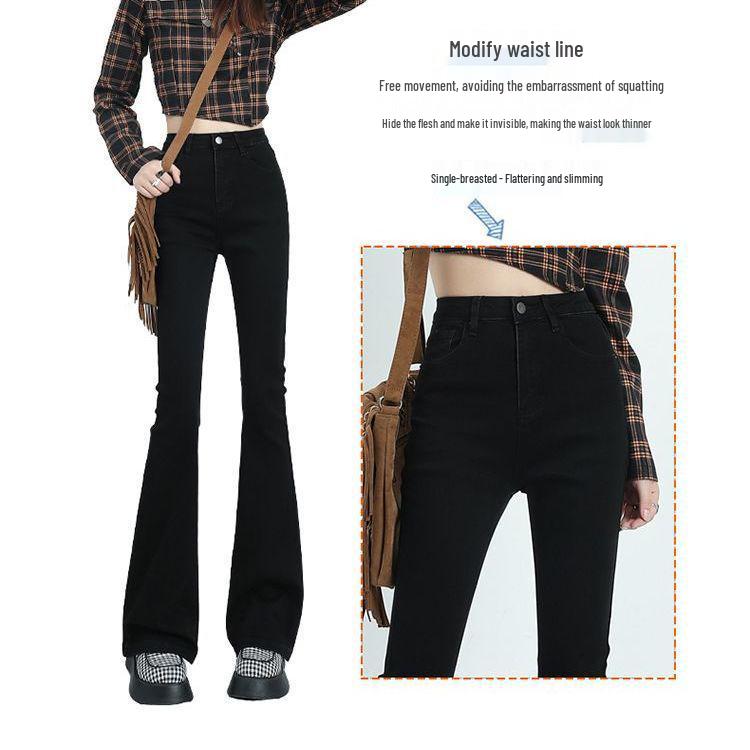 High-Waist Velvet Flare Jeans for Women - Slimming Black Petite Fit 2XL