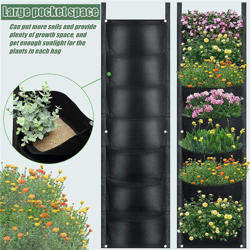 1Pc Hanging Plant Grow Bags 7 Pocket Wall Hanging Planter Vertical Flowerpot Bag Nonwoven Fabric Breathable Grow Bags