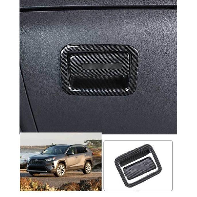 For Toyota RAV4 2019-2023 Carbon Fiber Passenger Storage Box Handle Cover Trim