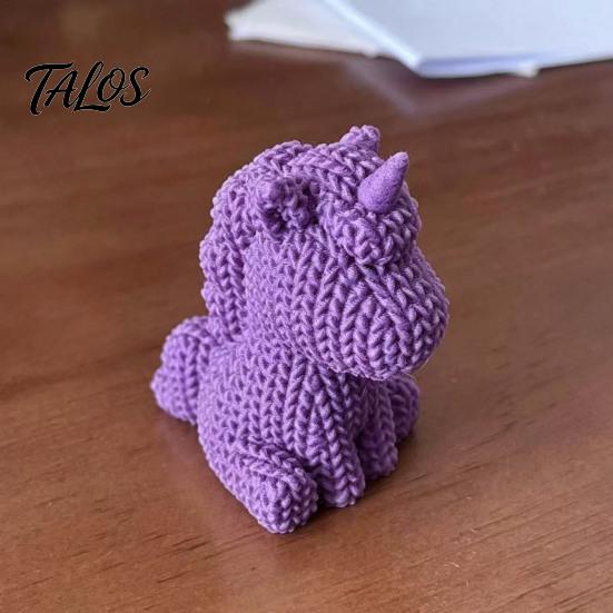 Rainbow Colored Desk Decor 3D Printed Unicorn Figurine with Knitted Texture, Cute Compact Fine Textured Figures Animal Statue, Creative Desktop