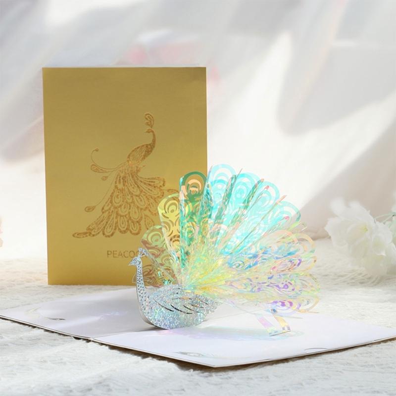 Pop Up Peacock Card with Envelope Small Card Festival Invitation Greeting Memorial Card Birthday Teacher Supplies