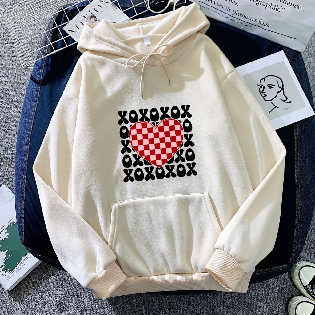 Bluza z kapturem z nadrukiem w kształcie serca w szachownicę z transgranicznego handlu zagranicznego dla mężczyzn i kobiet, modny i uniwersalny top, Amazon