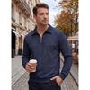 Men S Solid Color Jacquard Splice Half Zip Long Sleeve Polo Shirt