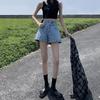 Women's High Waist A-Line Denim Shorts - Slimming, Double Button, Rolled Hem, Wide Leg, Summer Thin Style