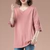 Plus Size Summer T Shirt Women Loose Solid Color Top Three Quarter Sleeve VT Shirt