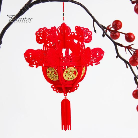 2 Stück chinesische Neujahrslaternen-Anhänger mit Segensworten, Jahr des Drachen, Glücksszene, Layout, Ornament, Filzstoff, rote Laterne, Feiertag