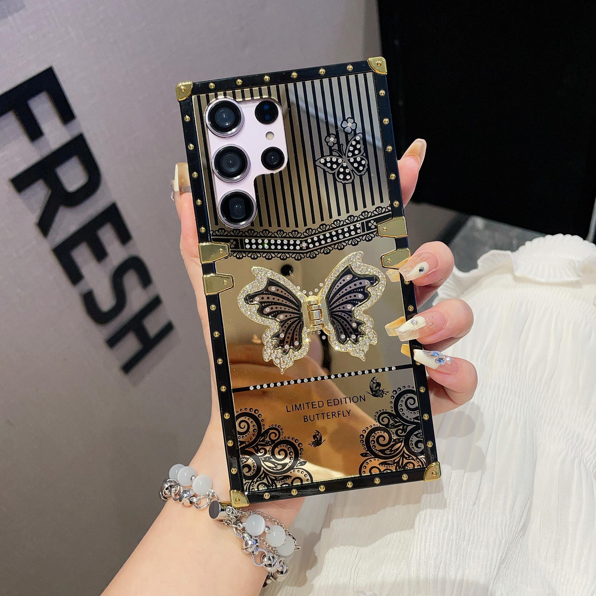 

Для Samsung Galaxy S25 Ultra Чохол Гальванізований ТПУ+ПК Чохол для телефону з підставкою-метеликом Black