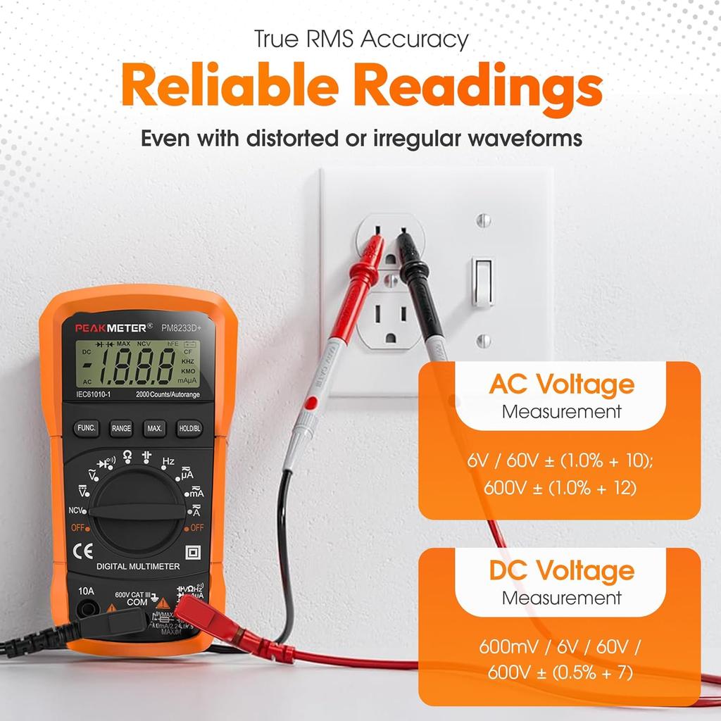 Auto-Ranging Digital Multimeter with Backlit LCD, Continuity Testing, Instructions Included