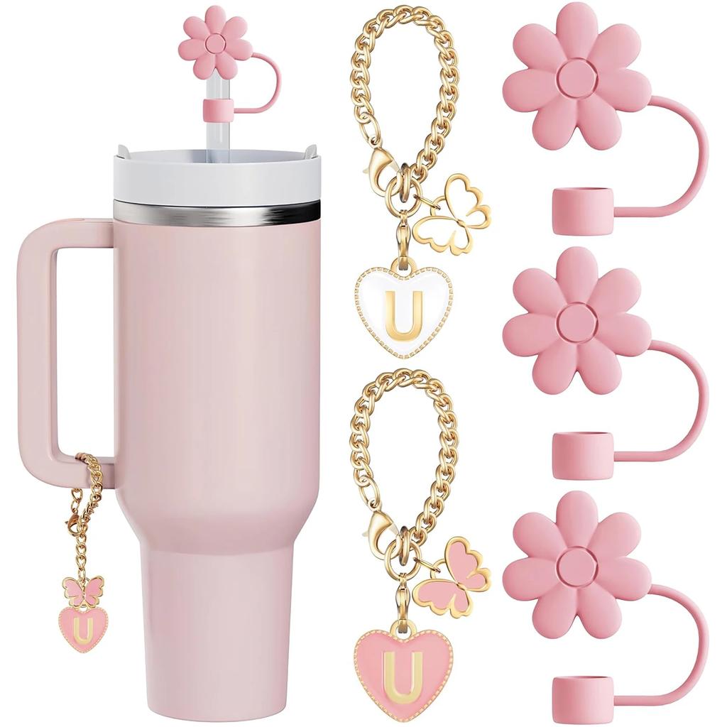 5PCS Straw Cover Cap Straw Toppers And Letter Charms For Stanley 30&40 Oz Tumbler With Handle Cup 10mm Straw Tumbler Accessories