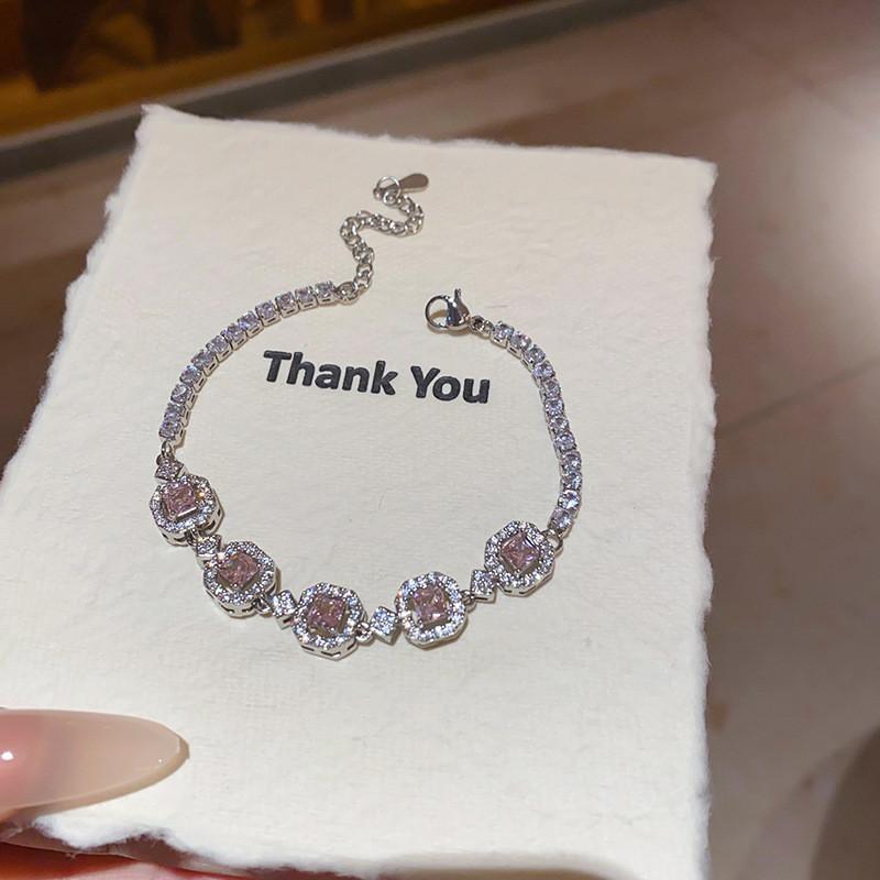 Copper Zircon Square Hollow Hand Chain For Women With Luxurious Style Perfect For Gift розовый