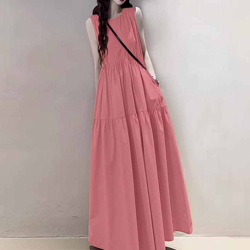 ZANZEA Women Loose Casual Round Neck Sleeveless Long Dress
