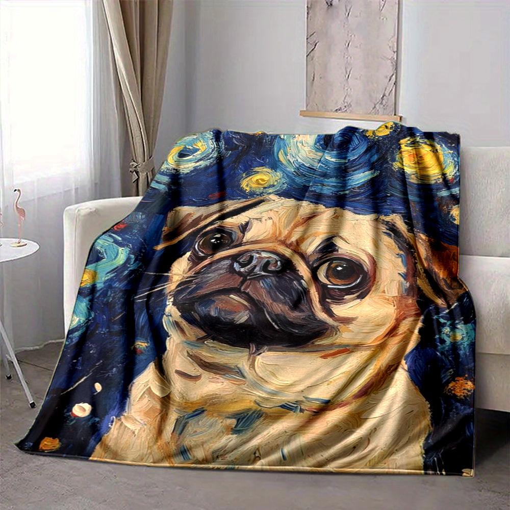1pc Pug Art Print Blanket Lightweight Flannel Blanket Throw Blanket For Sofa, Bed, Travel, Camping, Livingroom, Couch, Chair, And Bed yy2509026191