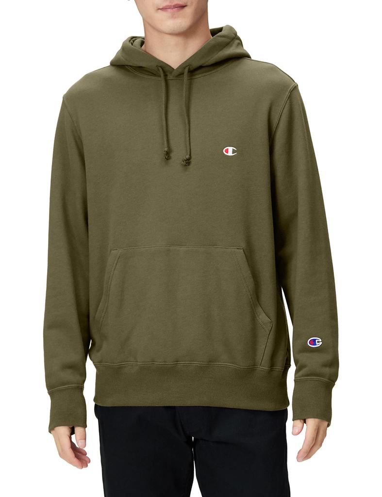 Champion Long Sleeve Fleece Hooded Sweatshirt with Embroidered Army Size S Men's Logo, Green, (C3-W101)