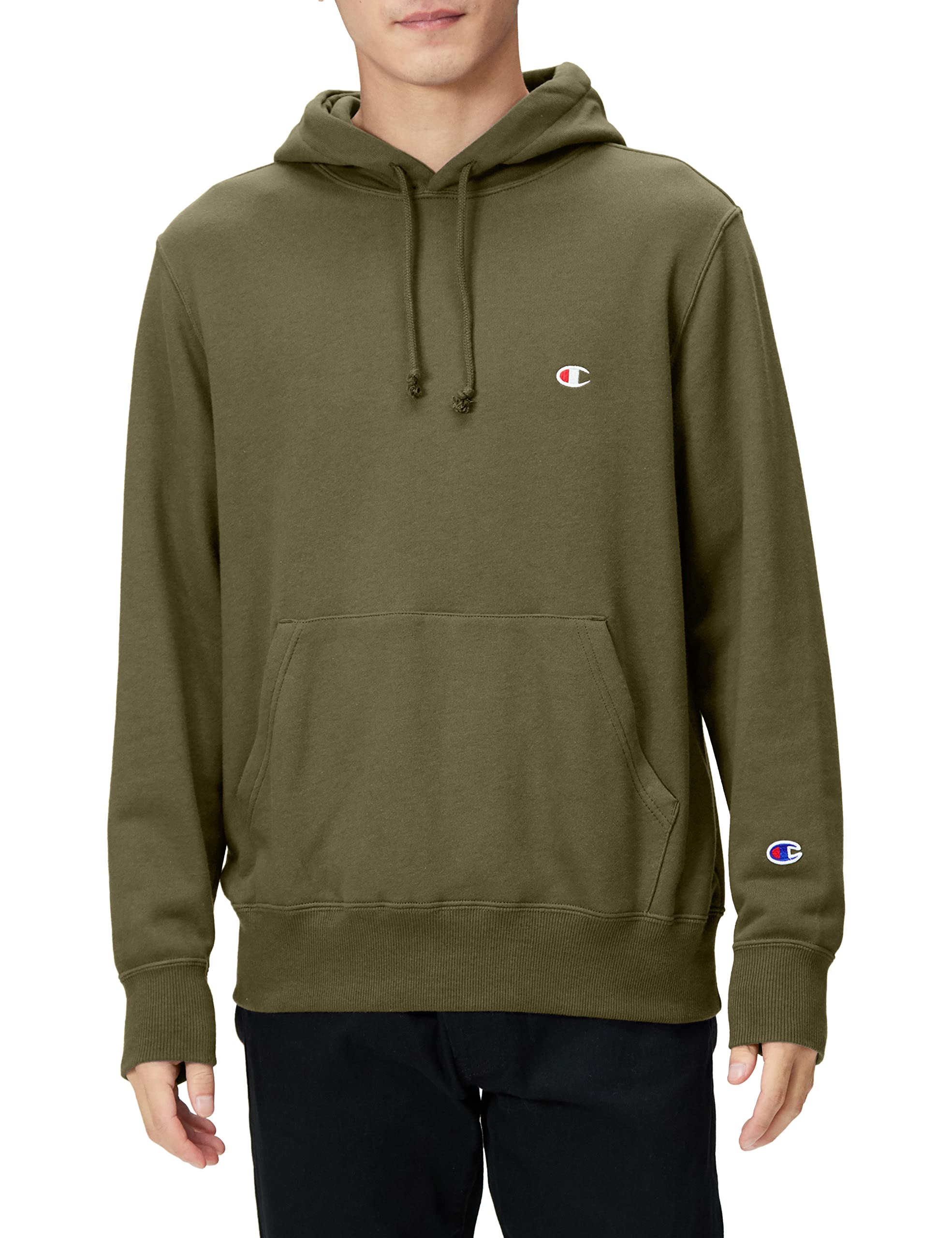 

Champion Long Sleeve Fleece Hooded Sweatshirt with Embroidered Army Size S Men s Logo, Green, (C3-W101)
