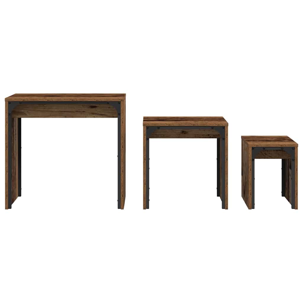 Nesting Coffee Table Set 3 Pieces Reclaimed Wood Effect Particleboard