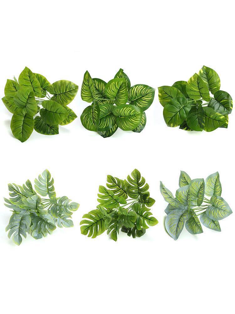 Artificial Pothos & Monstera Leaves Wall Decor for Living Room - Small Potted Greenery Arrangement