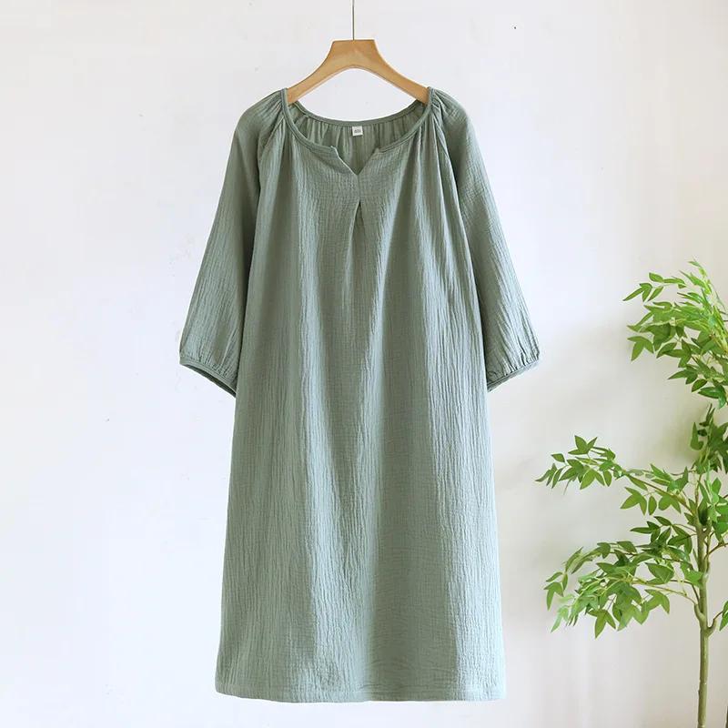 Solid Color Women's Summer Round Neck Cotton Nightgown Plus Size Loose Home Night Wear Dresses for Women Sleepwear