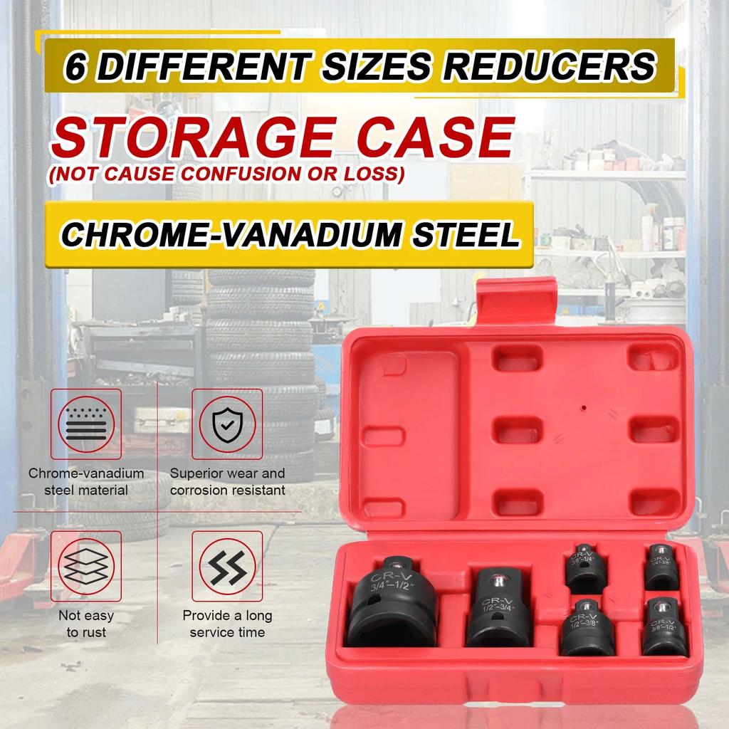 6pcs Impact Socket Adapter Reducer Set 1/4" 3/8" 1/2" 3/4" Socket Convertor Wrenches for Driver Ratchet Conversions