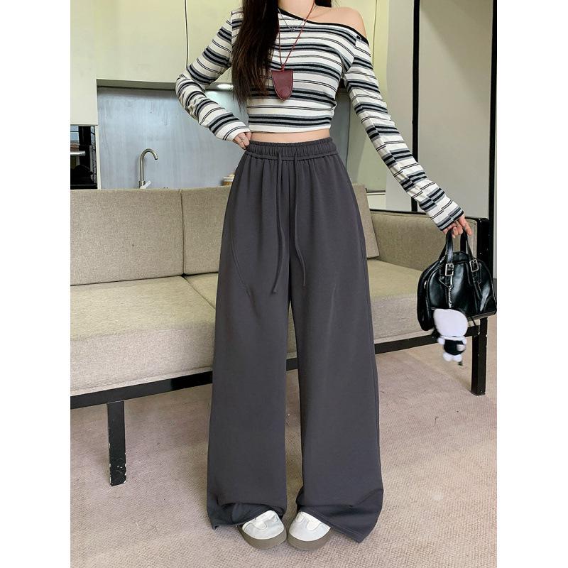 2026 Spring Plus Size Women's Wide-Leg Drawstring Pants - Casual, Elastic Waist, High-Waisted, Slimming Fit