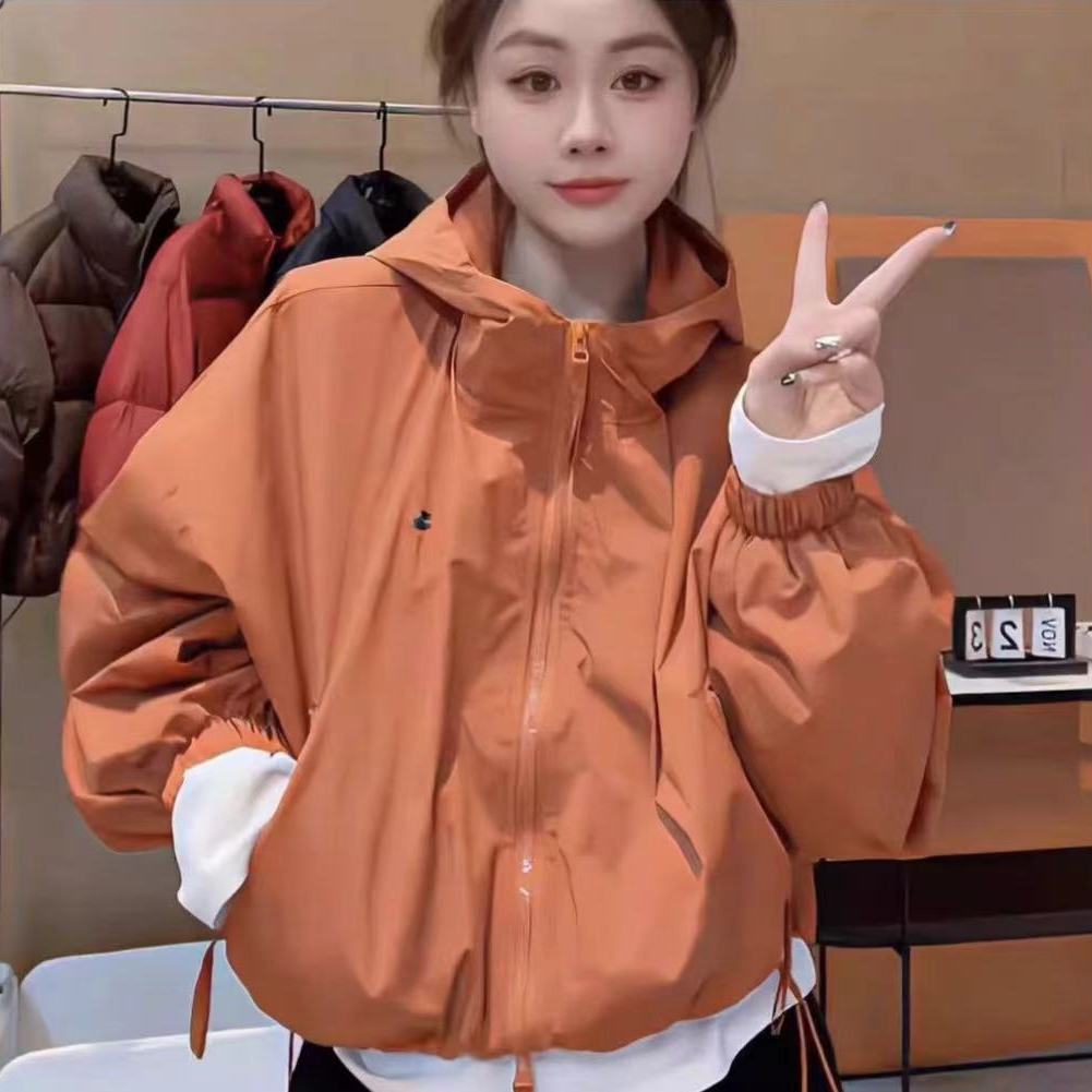 

Весняно-осіння коротка куртка з капюшоном Модна вільна повсякденна куртка Топ для жінок 2XL помаранчевий