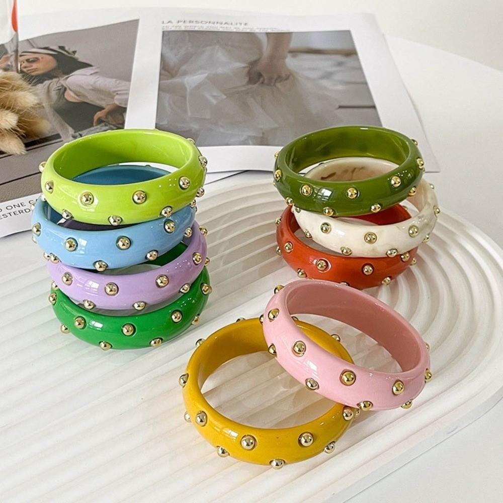 Punk Style Resin Bangle Vintage Chunky Bracelet Metal Point Wide Bangle Women Accessories
