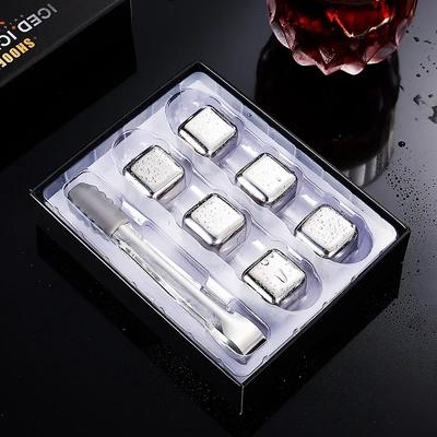 6 Stück Edelstahl Eiswürfel-Set für Whiskey Wein Kühlwürfel Kühlsteine Party Barwerkzeug Farbbox Wiederverwendbare Kühlsteine