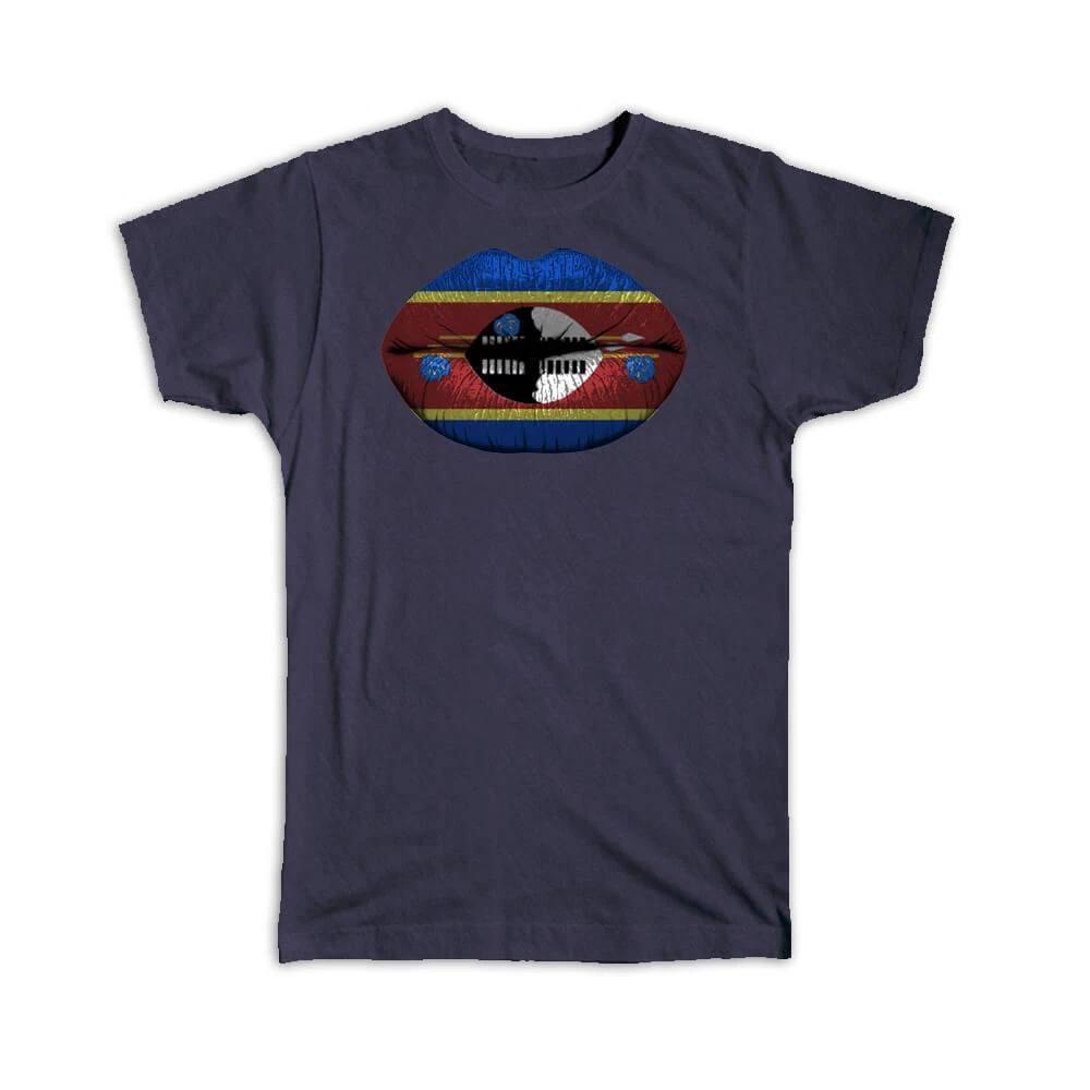 Gift T-Shirt : Lips Swazi Flag Swaziland Expat Country For Her Woman Feminine L