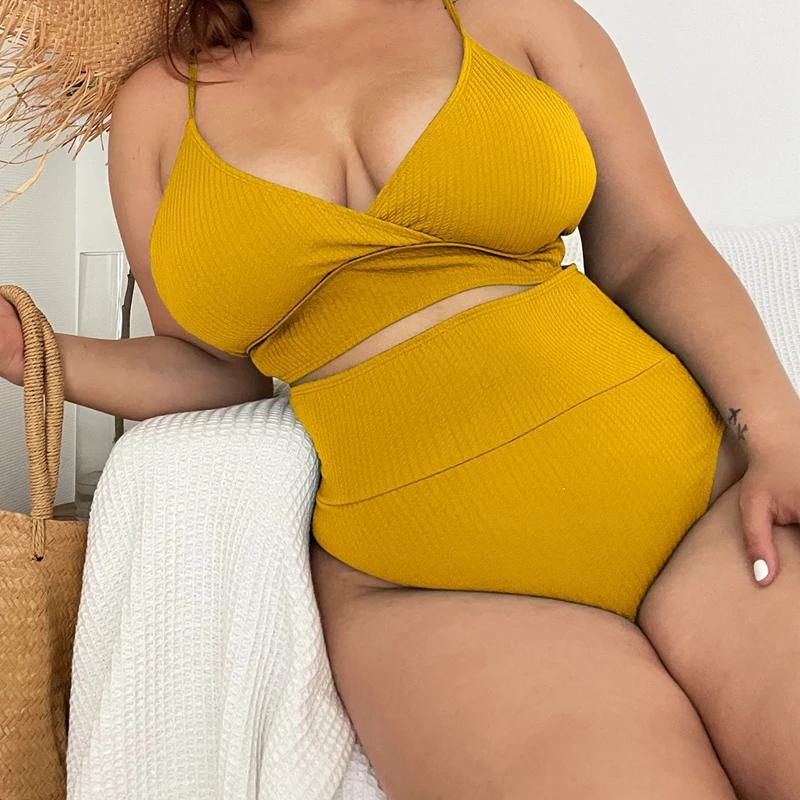 Große Größe 4XL Frauen Low-cut Bikini Set 2024 Neue Frau Badeanzug Backless Strukturierte Bademode Hohe Taille Push-Up Bademode tankinis